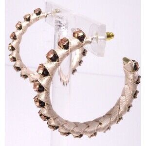 Lee Angel Women's Beige Ribbon Crystal Wrap Hoop Earrings NWT 250 Neiman Marcus